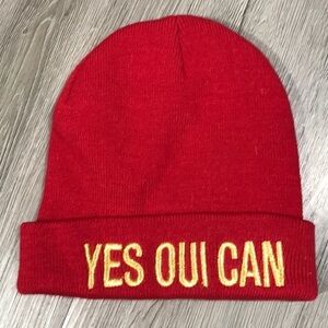 Juicy Couture "Yes Oui Can" Red Knit Embroidered Beanie Hat